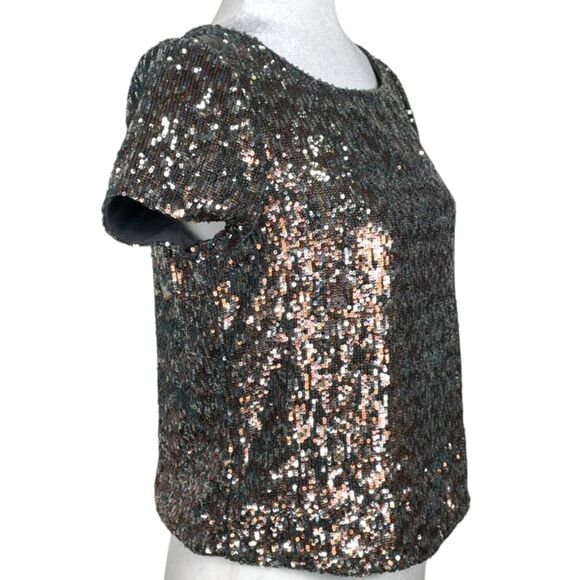 NWT Sam Edelman Sequin Blouse Size M Bronze Silver - Picture 8 of 16